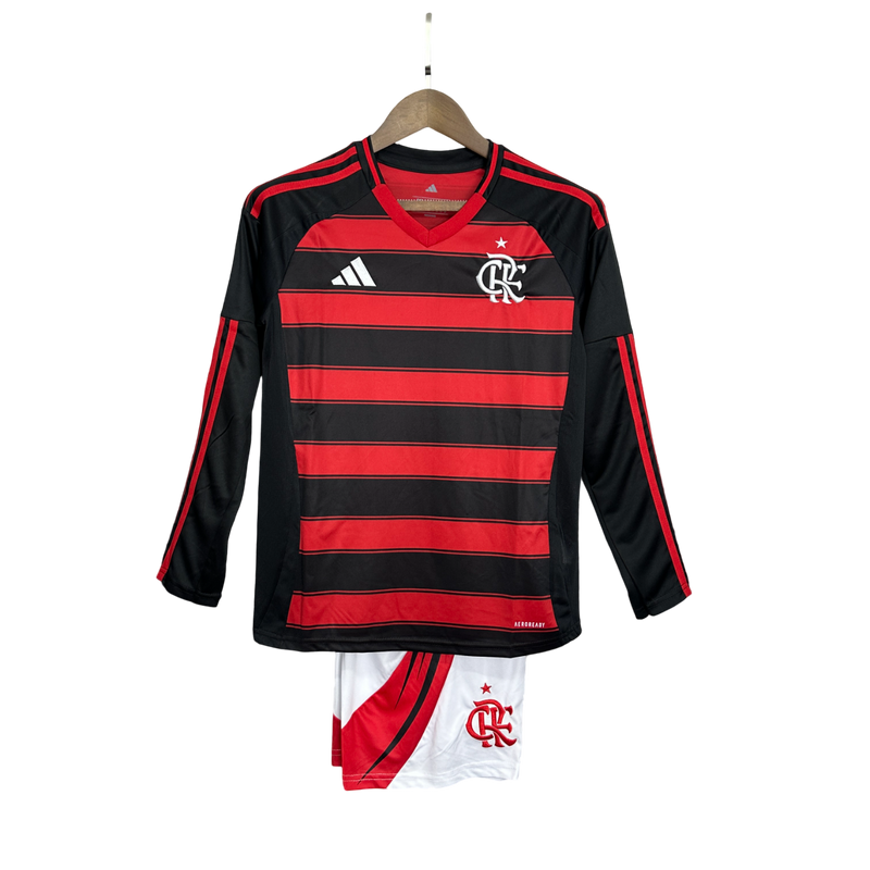 Kit Infantil Flamengo Home Manga Comprida 2025/26 - Adidas infantil