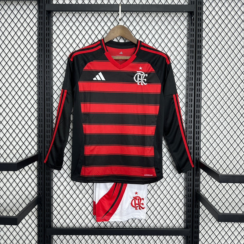 Kit Infantil Flamengo Home Manga Comprida 2025/26 - Adidas infantil